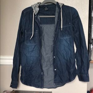 Denim shirt with hood